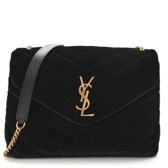 Saint Laurent Suede Calfskin Y Quilted Monogram Small Loulou Chain Satchel Black - Picture 1 of 8